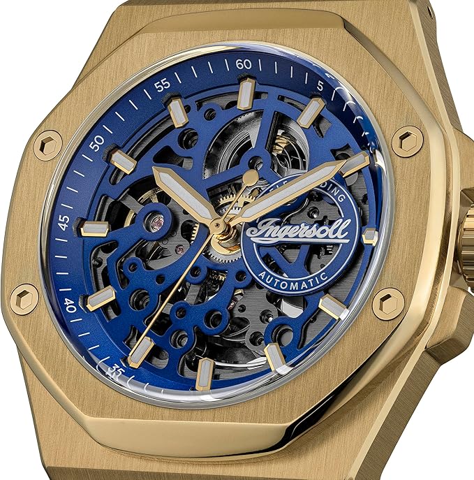 Ingersoll The Faller Automatic Gents Watch with Blue Dial and Gold Stainless Steel Bracelet - I17602