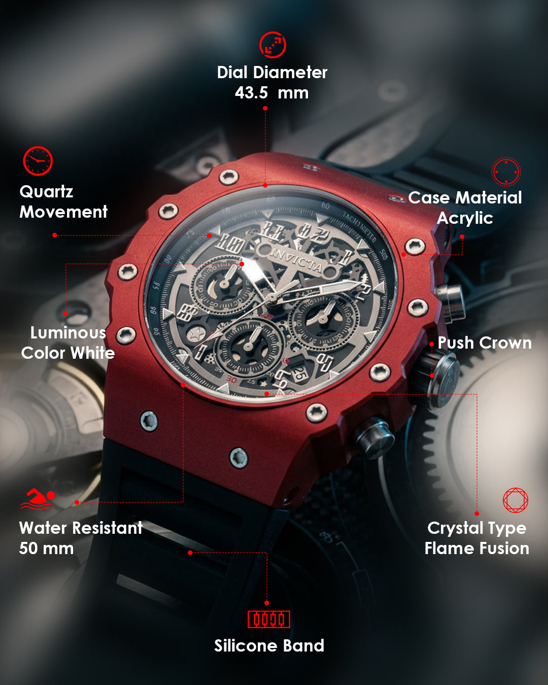 Invicta Racing Quartz Silver Dial Analog Watch For Gents - 69648