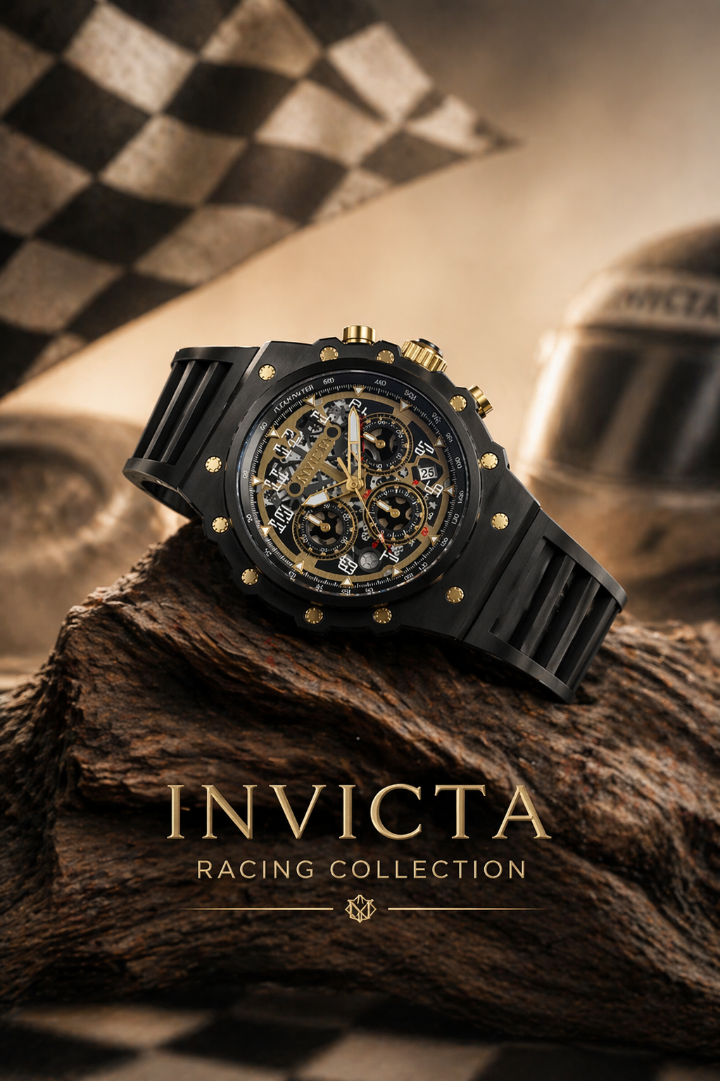 Invicta Racing Quartz Gold Dial Analog Watch For Gents - 69650