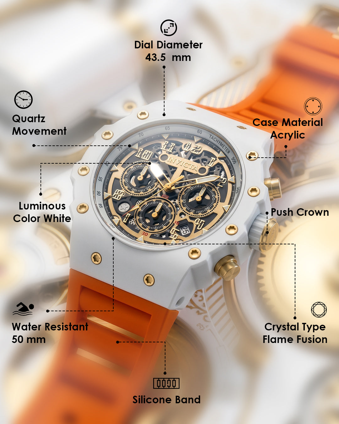 Invicta Racing Quartz Gold Dial Analog Watch For Gents - 69651