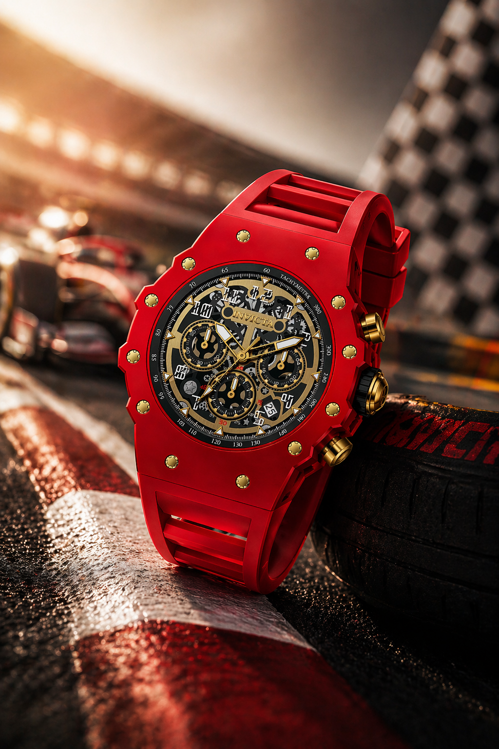 Invicta Racing Quartz Gold Dial Analog Watch For Gents - 69654