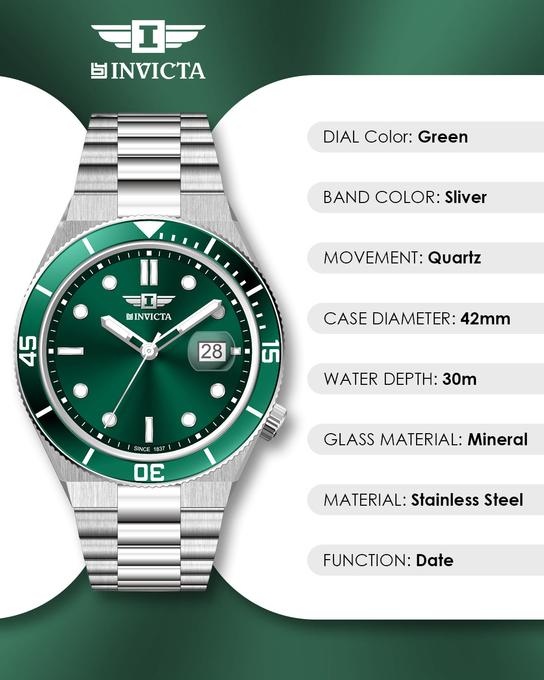 I-By Invicta Quartz Green Dial Analog Watch For Gents - IBI26061