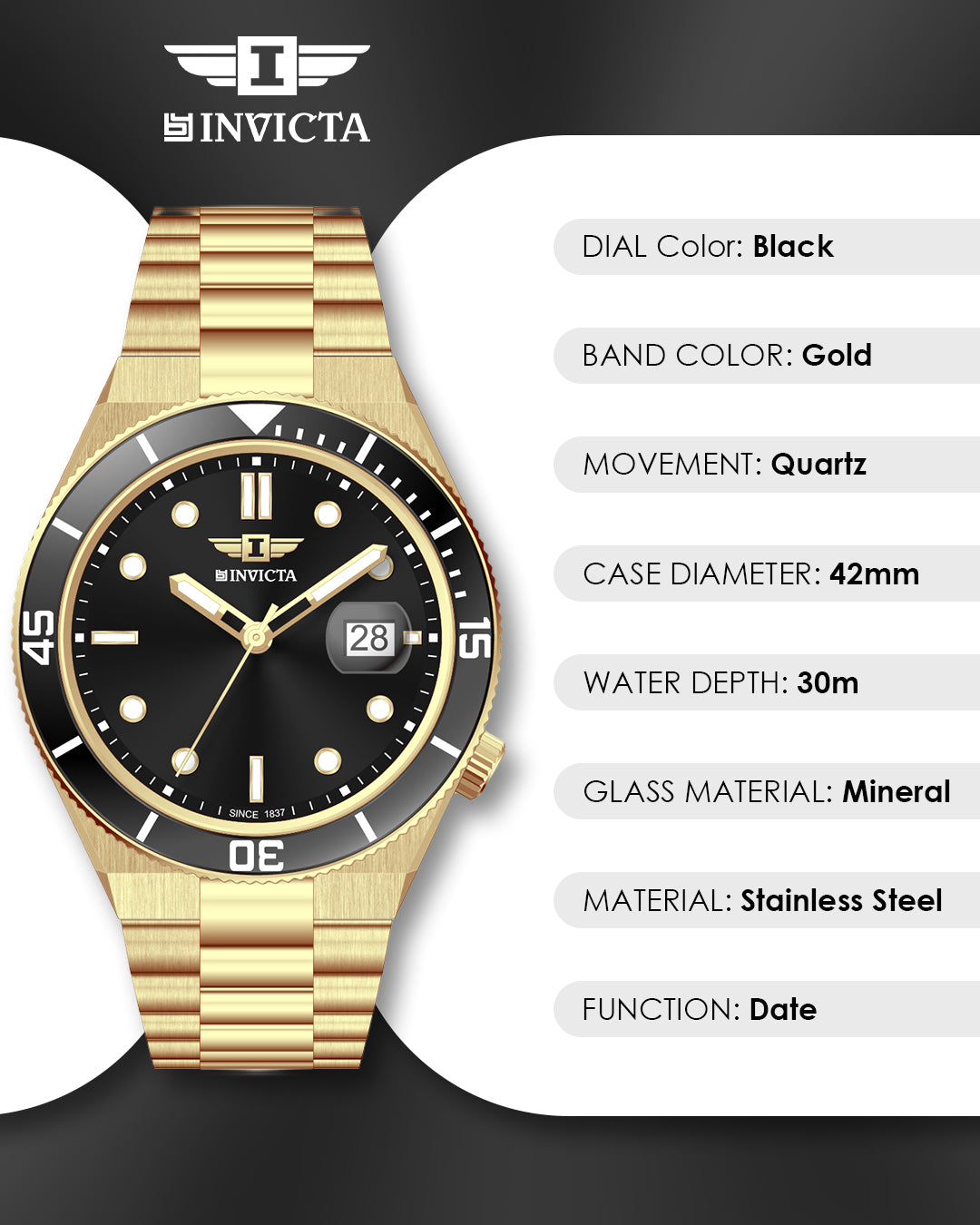 I-By Invicta Quartz Black Dial Analog Watch For Gents - IBI26062