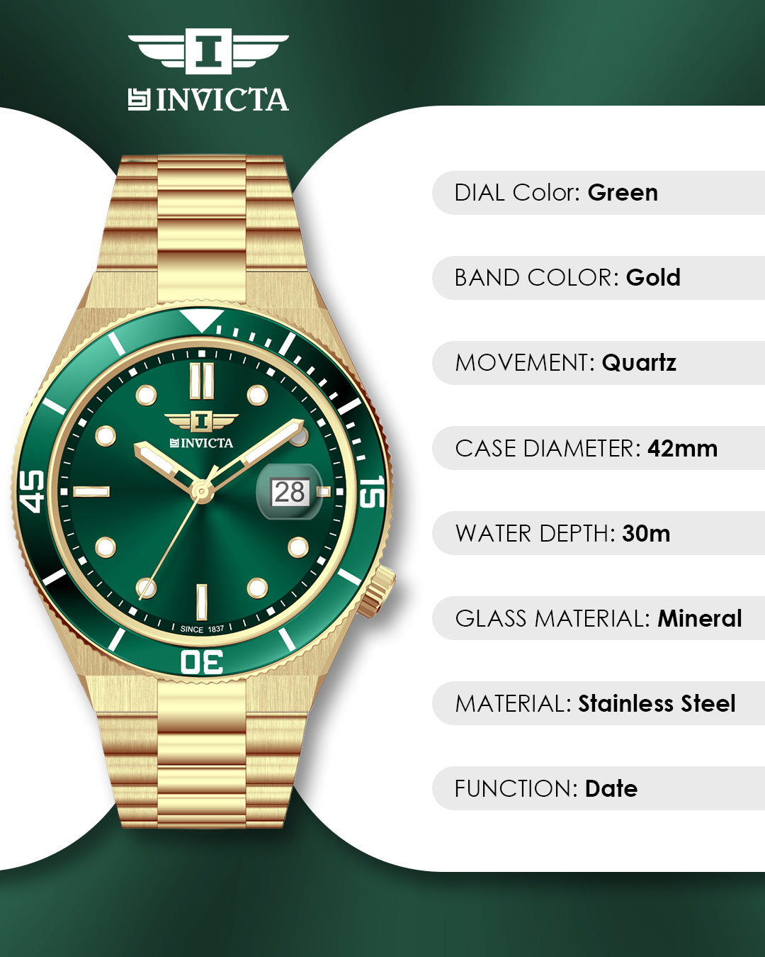 I-By Invicta Quartz Green Dial Analog Watch For Gents - IBI26063