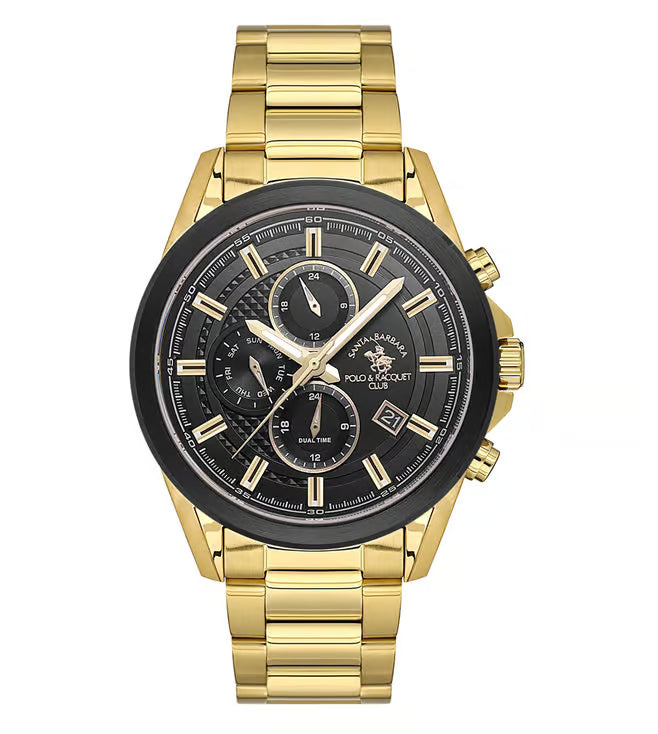 SANTA BARBARA POLO & RACQUET CLUB Quartz JP15-00Y Movement Black Dial Analouge Watch For- Gents SB.1.10675-5