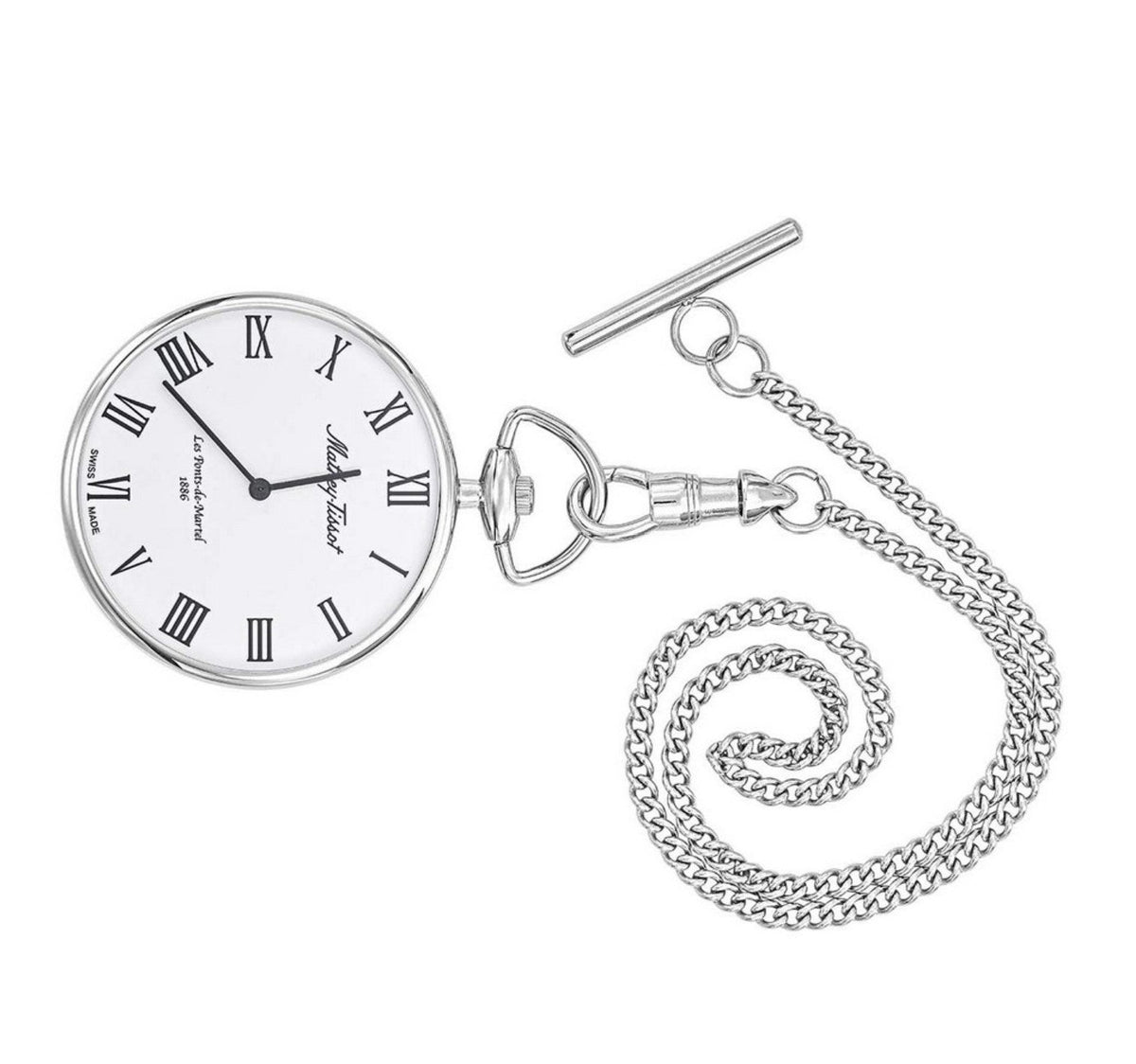Mathey-Tissot Swiss Made White Dial With Silver Chain Unisex Pocket Watch - P3ABR