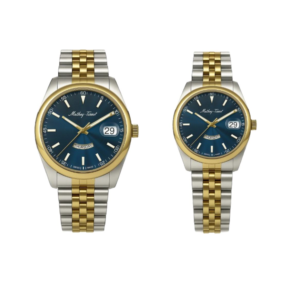 Mathey Tissot Swiss Made Quartz Mathy Day-Date Blue Dial Analog Couples Watches - P510BBU