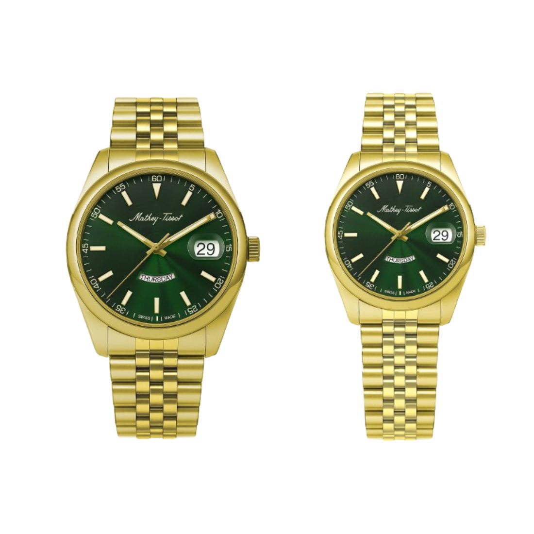 Mathey Tissot Swiss Made Quartz Mathy Day-Date Green Dial Analog Couples Watches - P510PV