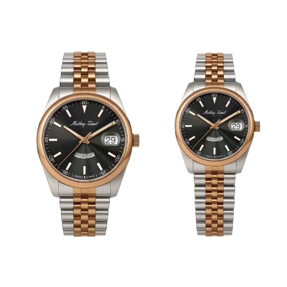 Mathey Tissot Swiss Made Quartz Mathy Day-Date Black Dial Analog Couples Watches - P510RS