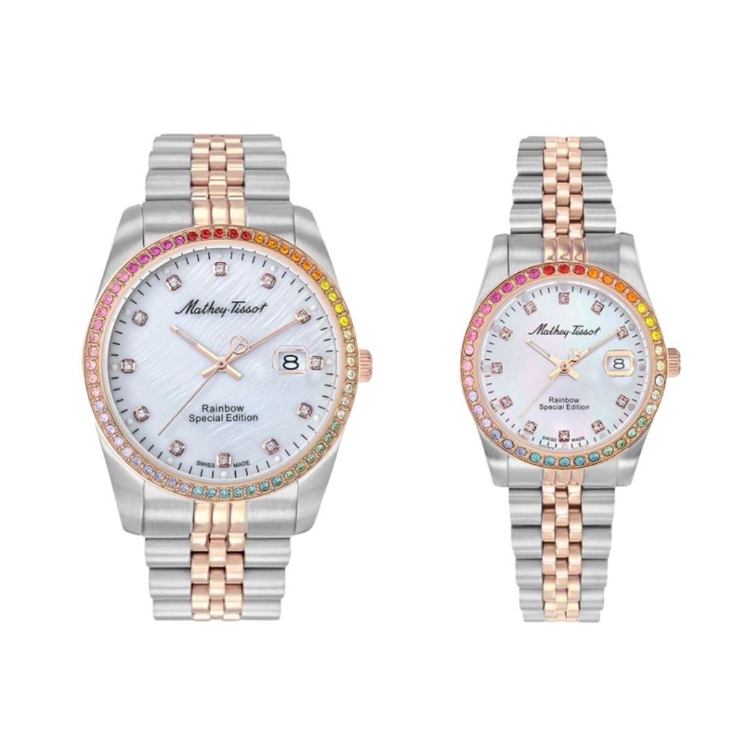 Mathey Tissot Swiss Made Quartz Mathy Rainbow White Dial Analog Watches For Gents & Ladies - P809BQI