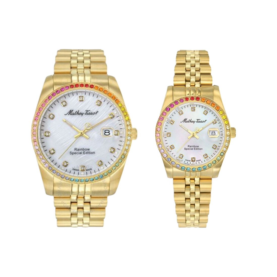 Mathey Tissot Swiss Made Quartz Mathy Rainbow White Dial Analog Couples Watches - P809PQYI