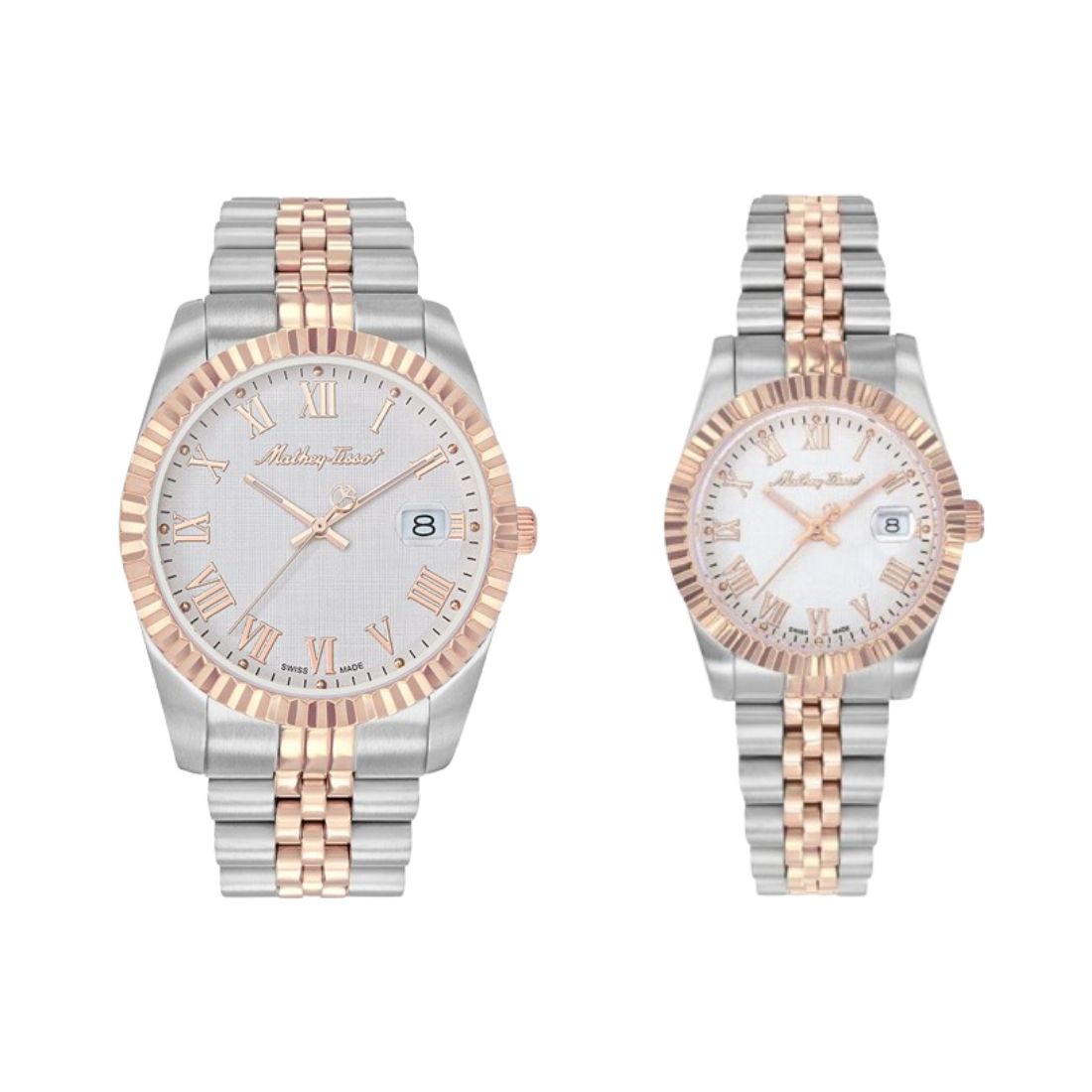 Mathey Tissot Swiss Made Quartz Mathy III Roman White Dial Analog Couples Watches - P810BRA