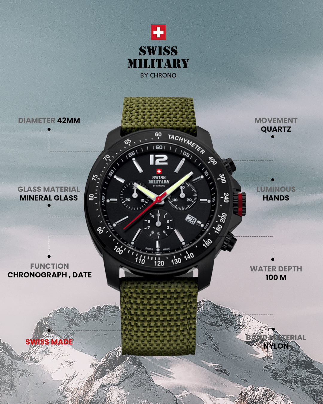 Swiss Military by Chrono Swiss Made Black Dial Analog Watch for Gents - SM34033.07