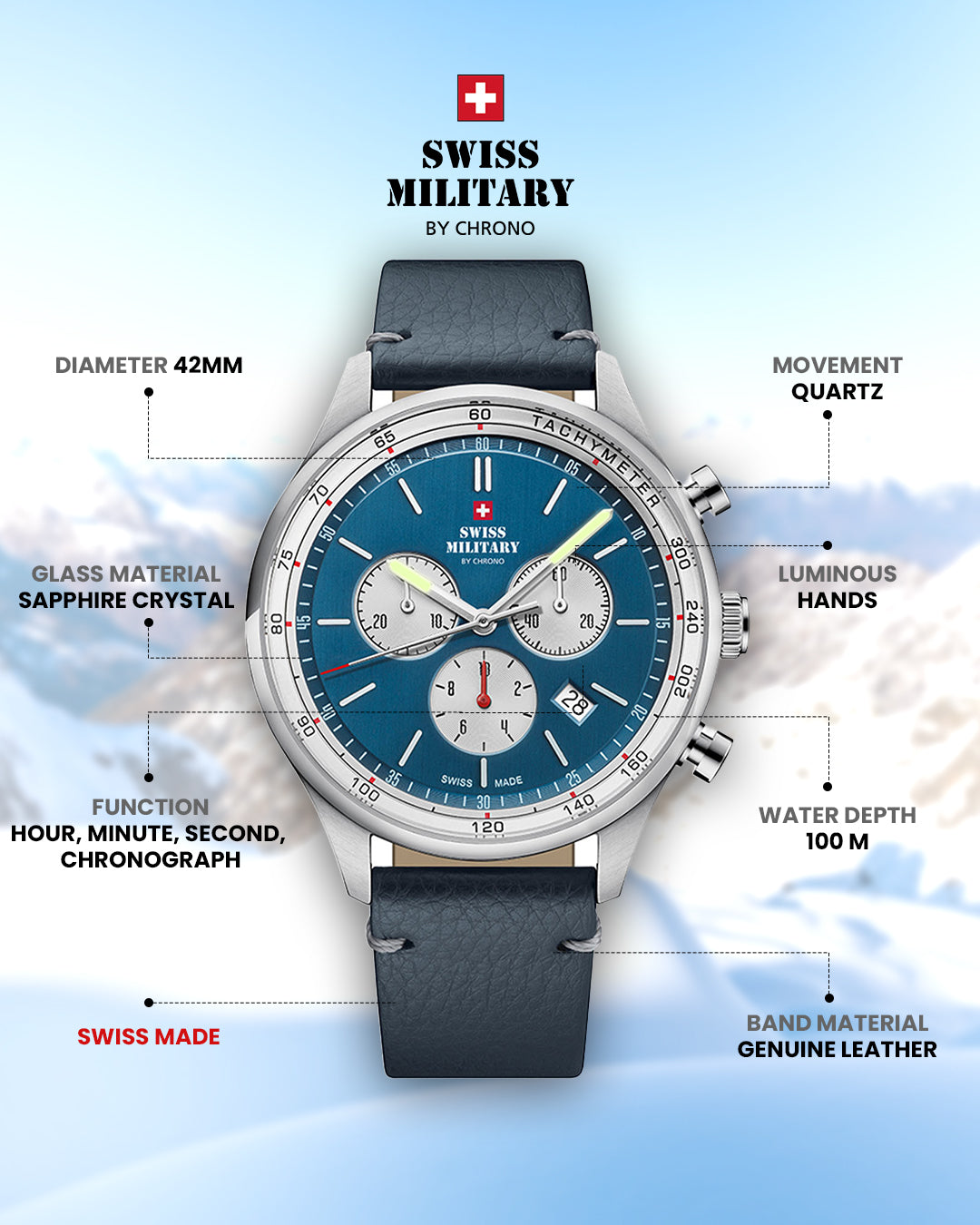 Swiss Military by Chrono Swiss Made Blue Dial Analog Watch for Gents - SM34081.08