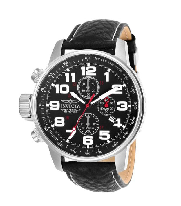 Invicta Mens Black Leather Analogue Watch - 2770
