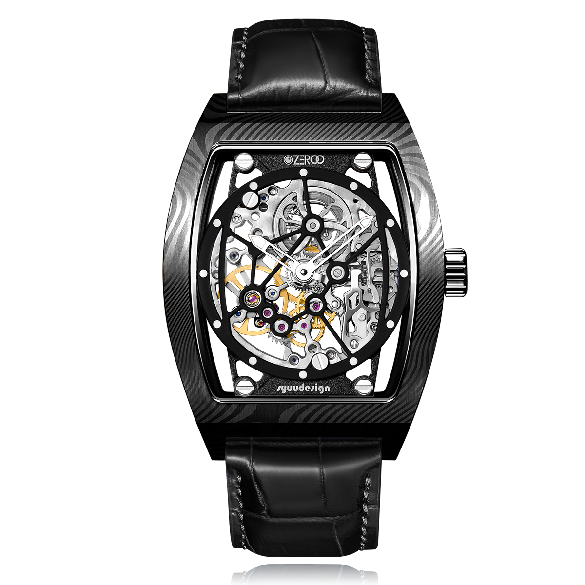 ZEROO M1D Damascus Steel THE AURIGA SKELETON MECHANICALAUTOMATIC WATCH FOR MEN - ZM001DBBK