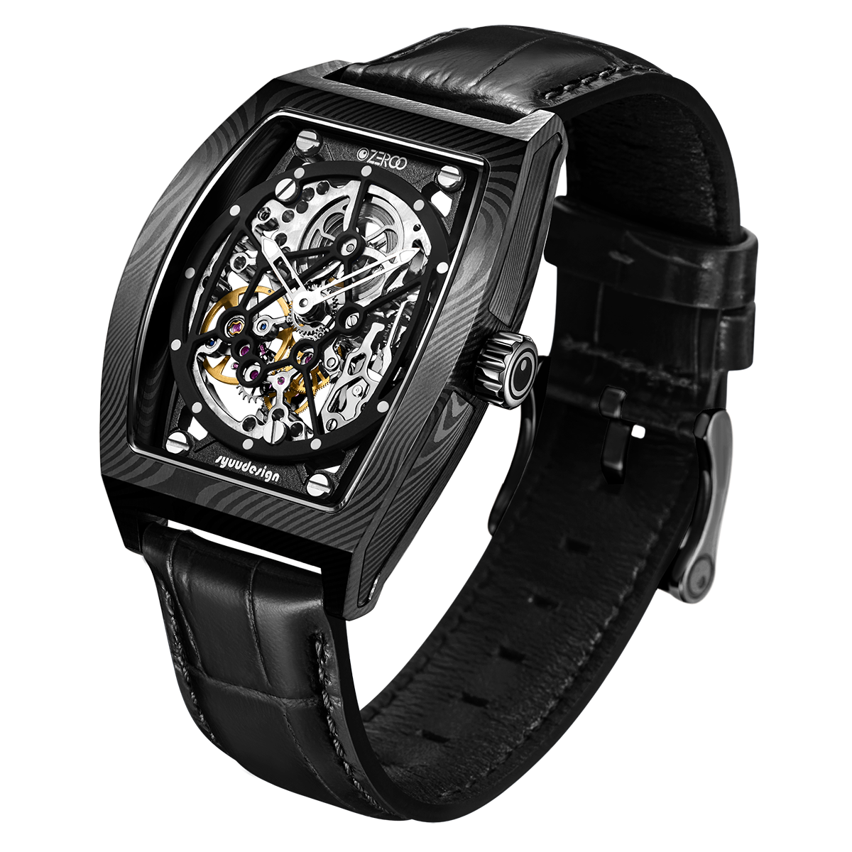 ZEROO M1D Damascus Steel THE AURIGA SKELETON MECHANICALAUTOMATIC WATCH FOR MEN - ZM001DBBK
