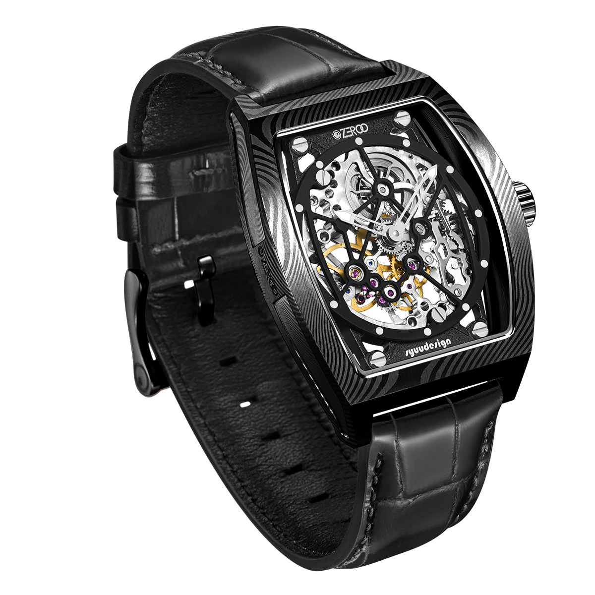 ZEROO M1D Damascus Steel THE AURIGA SKELETON MECHANICALAUTOMATIC WATCH FOR MEN - ZM001DBBK