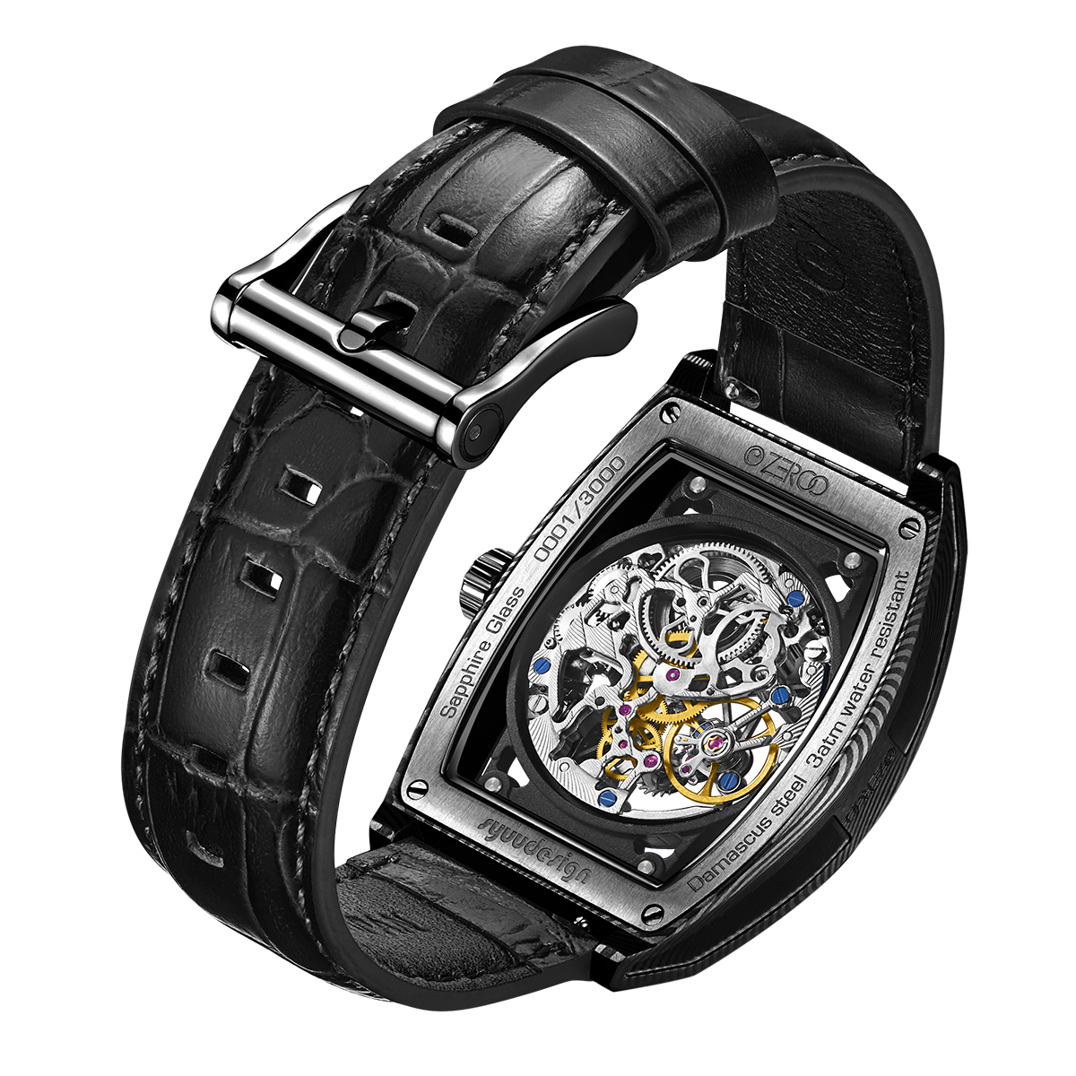 ZEROO M1D Damascus Steel THE AURIGA SKELETON MECHANICALAUTOMATIC WATCH FOR MEN - ZM001DBBK
