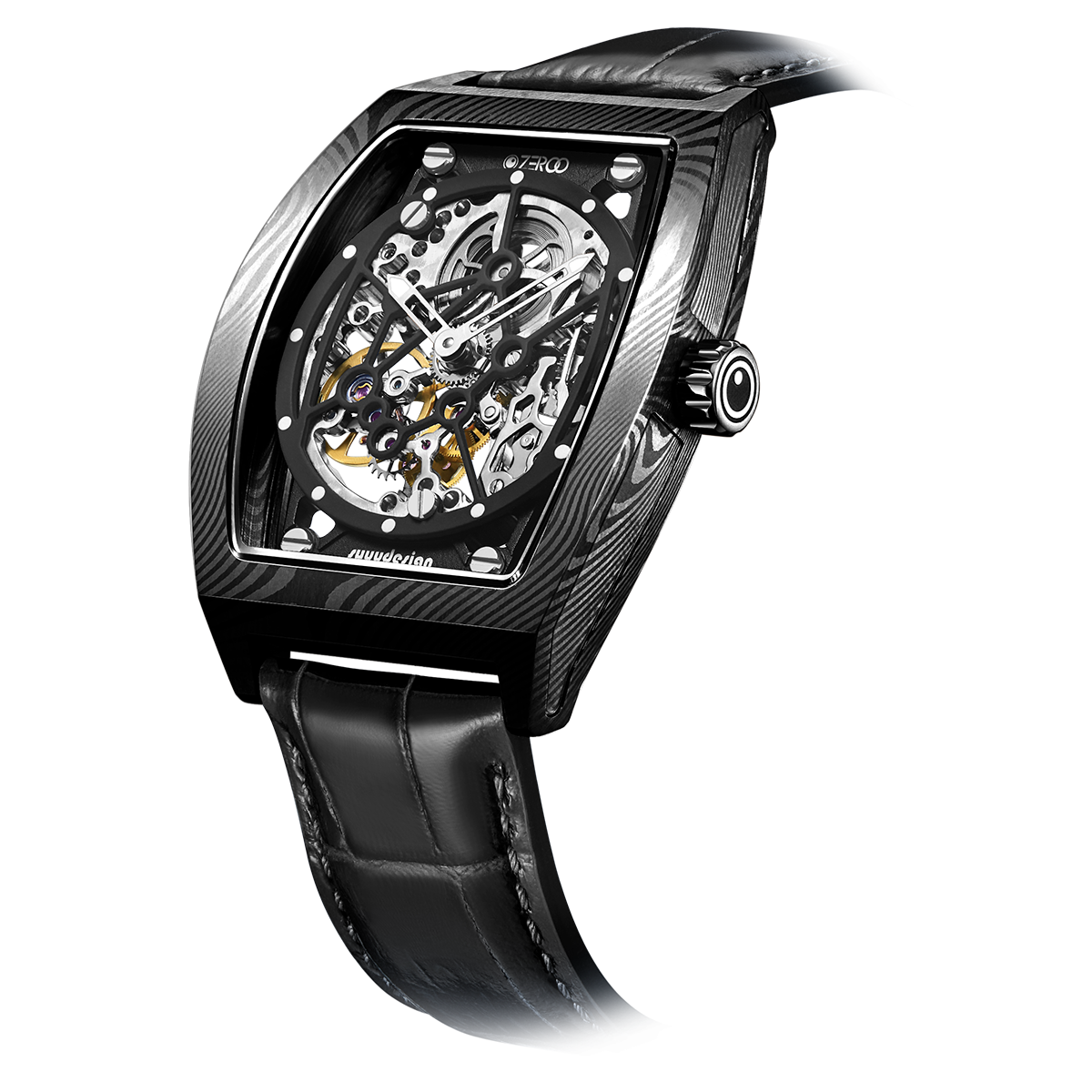 ZEROO M1D Damascus Steel THE AURIGA SKELETON MECHANICALAUTOMATIC WATCH FOR MEN - ZM001DBBK