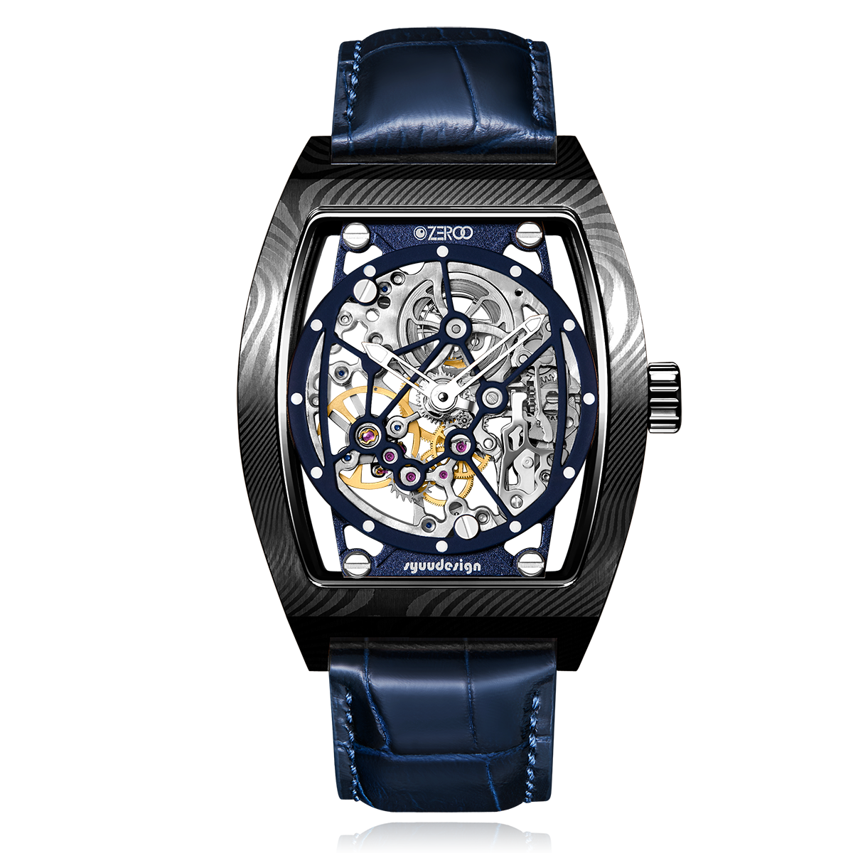 ZEROO M1D Damascus Steel THE AURIGA SKELETON MECHANICALAUTOMATIC WATCH FOR MEN - ZM001DBBL