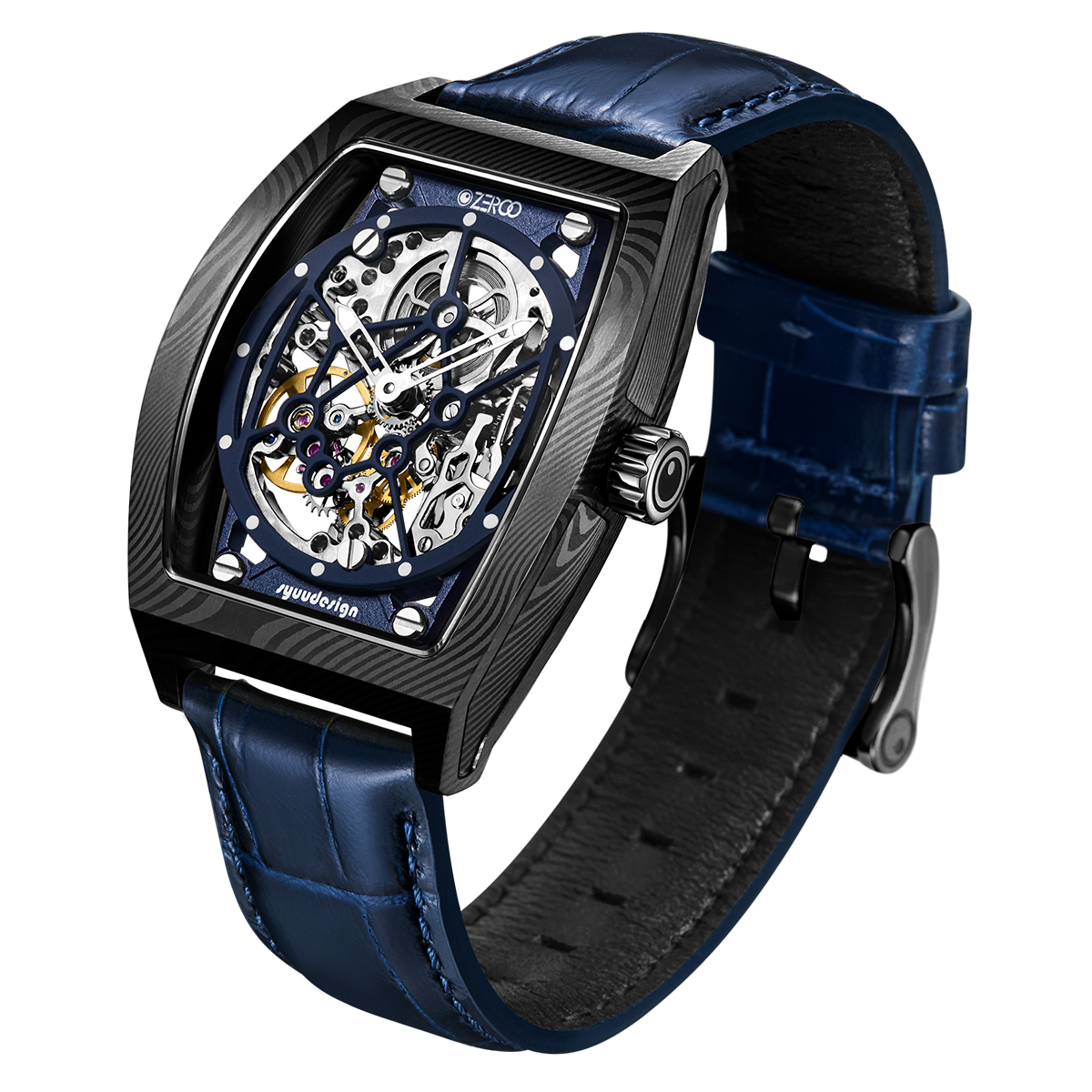 ZEROO M1D Damascus Steel THE AURIGA SKELETON MECHANICALAUTOMATIC WATCH FOR MEN - ZM001DBBL