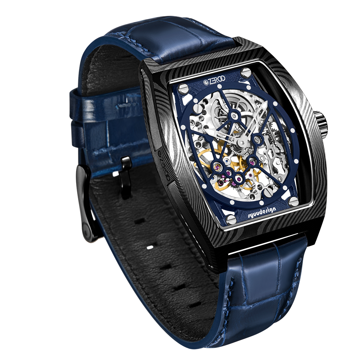 ZEROO M1D Damascus Steel THE AURIGA SKELETON MECHANICALAUTOMATIC WATCH FOR MEN - ZM001DBBL