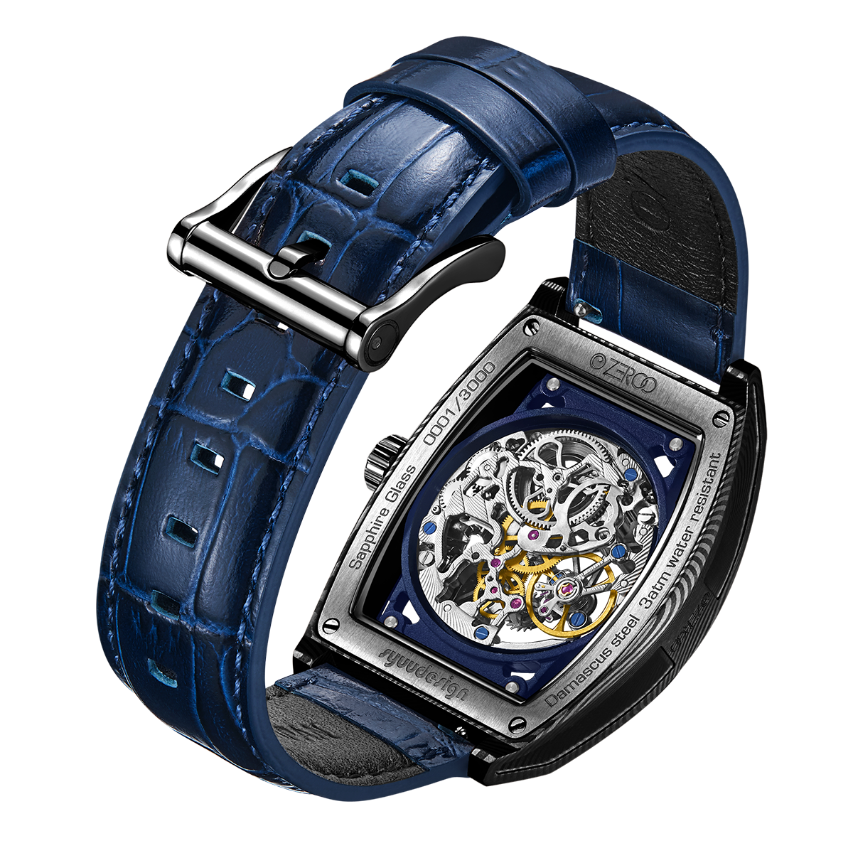 ZEROO M1D Damascus Steel THE AURIGA SKELETON MECHANICALAUTOMATIC WATCH FOR MEN - ZM001DBBL