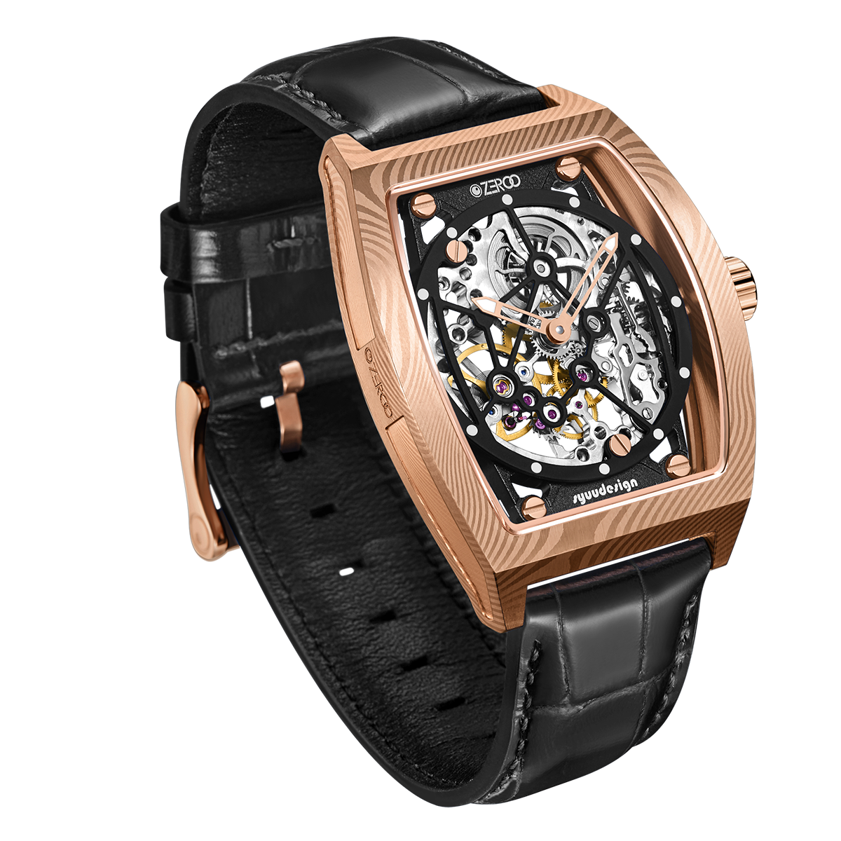 ZEROO M1D Damascus Steel THE AURIGA SKELETON MECHANICALAUTOMATIC WATCH FOR MEN - ZM001DRBK