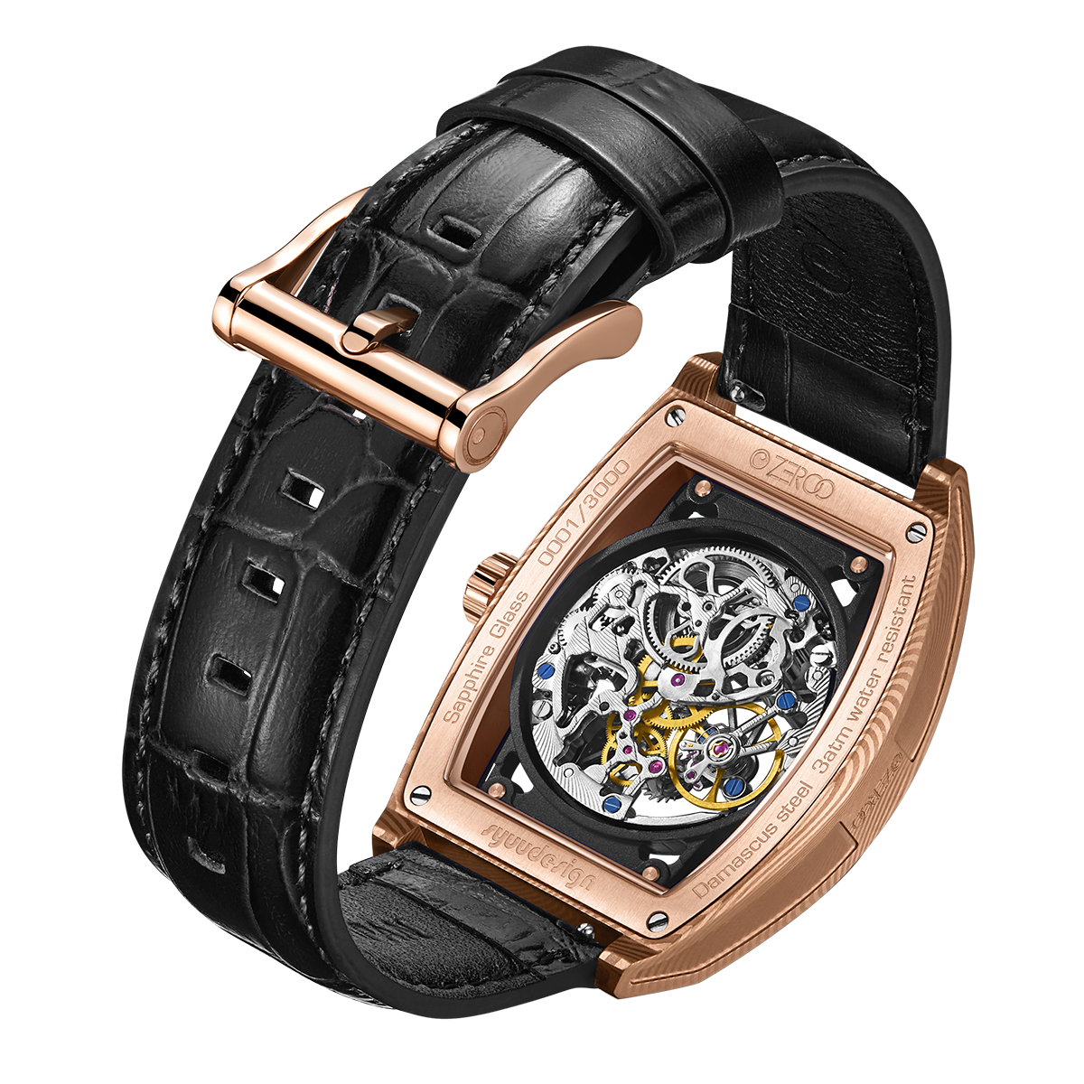 ZEROO M1D Damascus Steel THE AURIGA SKELETON MECHANICALAUTOMATIC WATCH FOR MEN - ZM001DRBK
