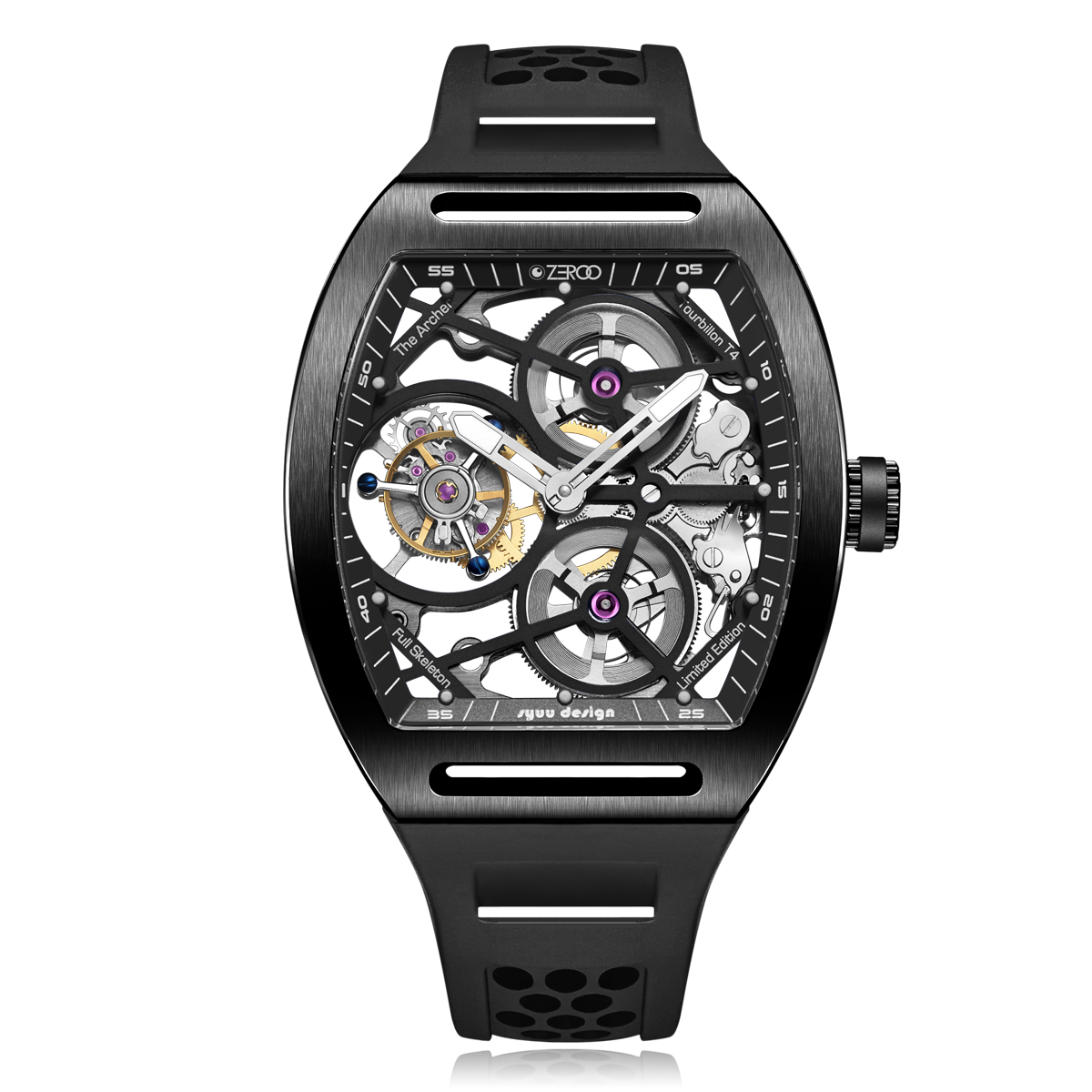ZEROO T4 THE ARCHER FULL SKELETON TOURBILLONMANUAL TOURBILLON WATCH FOR GENTS - ZT004BBK