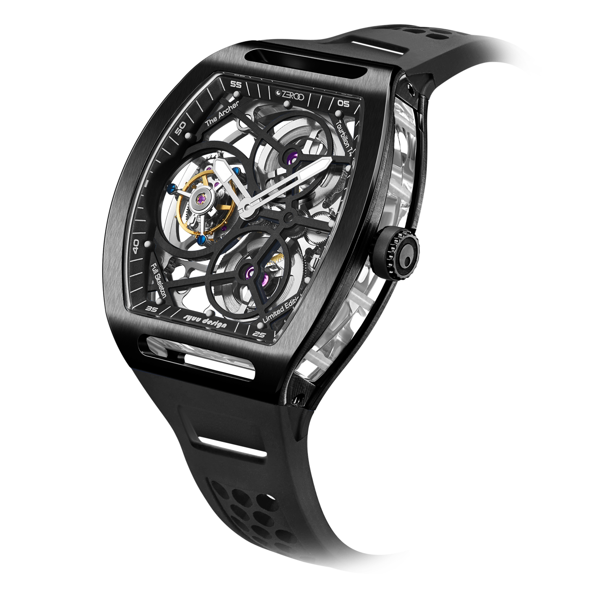 ZEROO T4 THE ARCHER FULL SKELETON TOURBILLONMANUAL TOURBILLON WATCH FOR GENTS - ZT004BBK