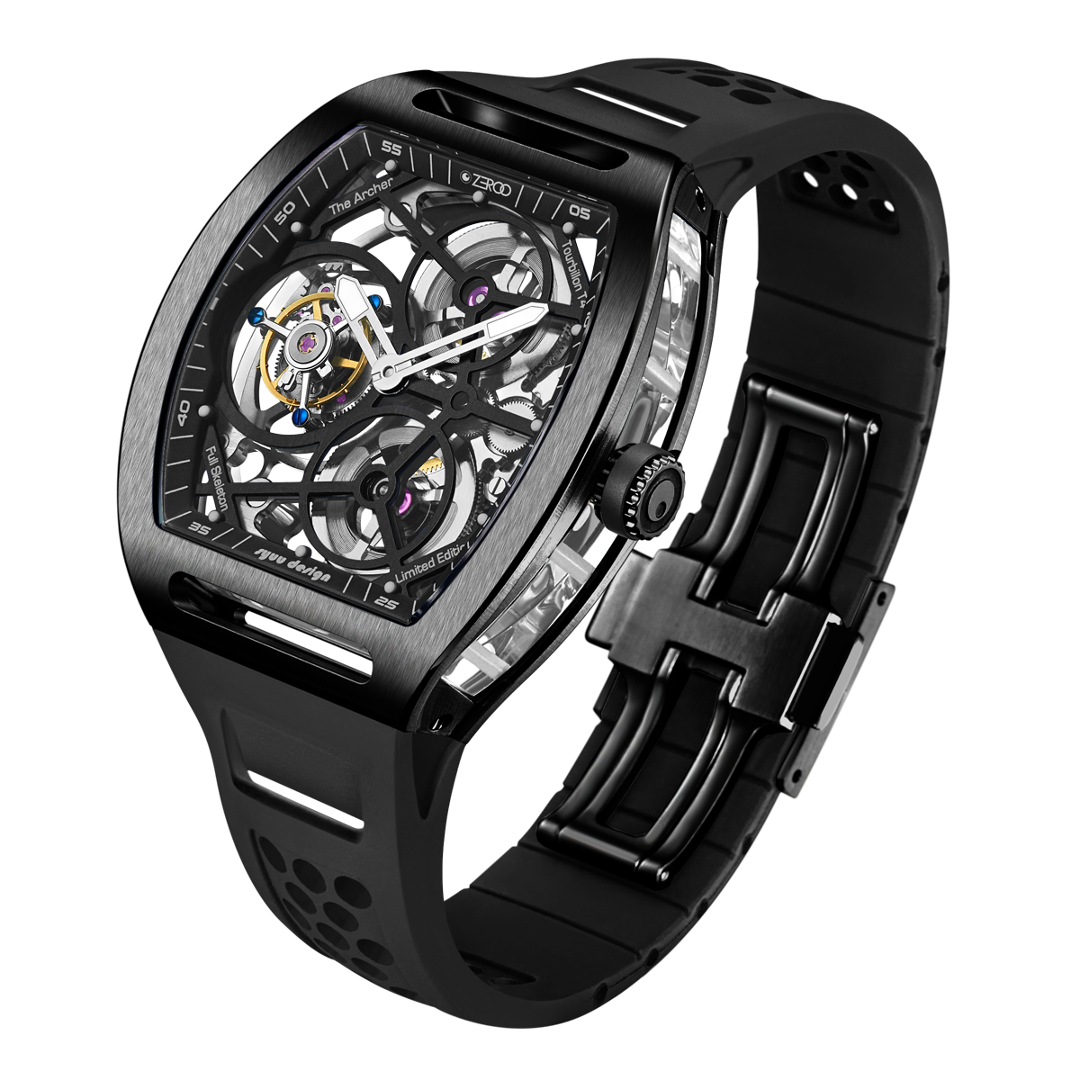 ZEROO T4 THE ARCHER FULL SKELETON TOURBILLONMANUAL TOURBILLON WATCH FOR GENTS - ZT004BBK
