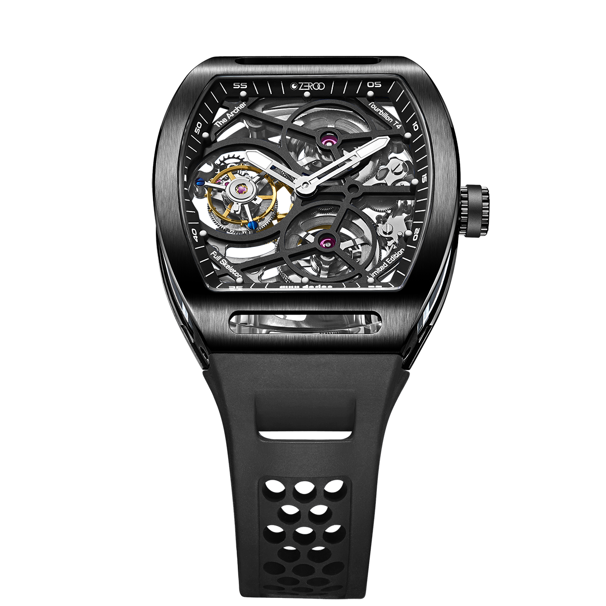 ZEROO T4 THE ARCHER FULL SKELETON TOURBILLONMANUAL TOURBILLON WATCH FOR GENTS - ZT004BBK