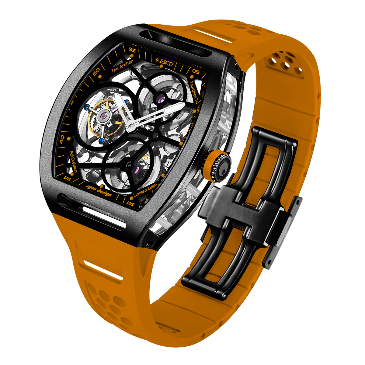 ZEROO T4 THE ARCHER
FULL SKELETON TOURBILLONMANUAL TOURBILLON WATCH FOR GENTS - ZT004BOR