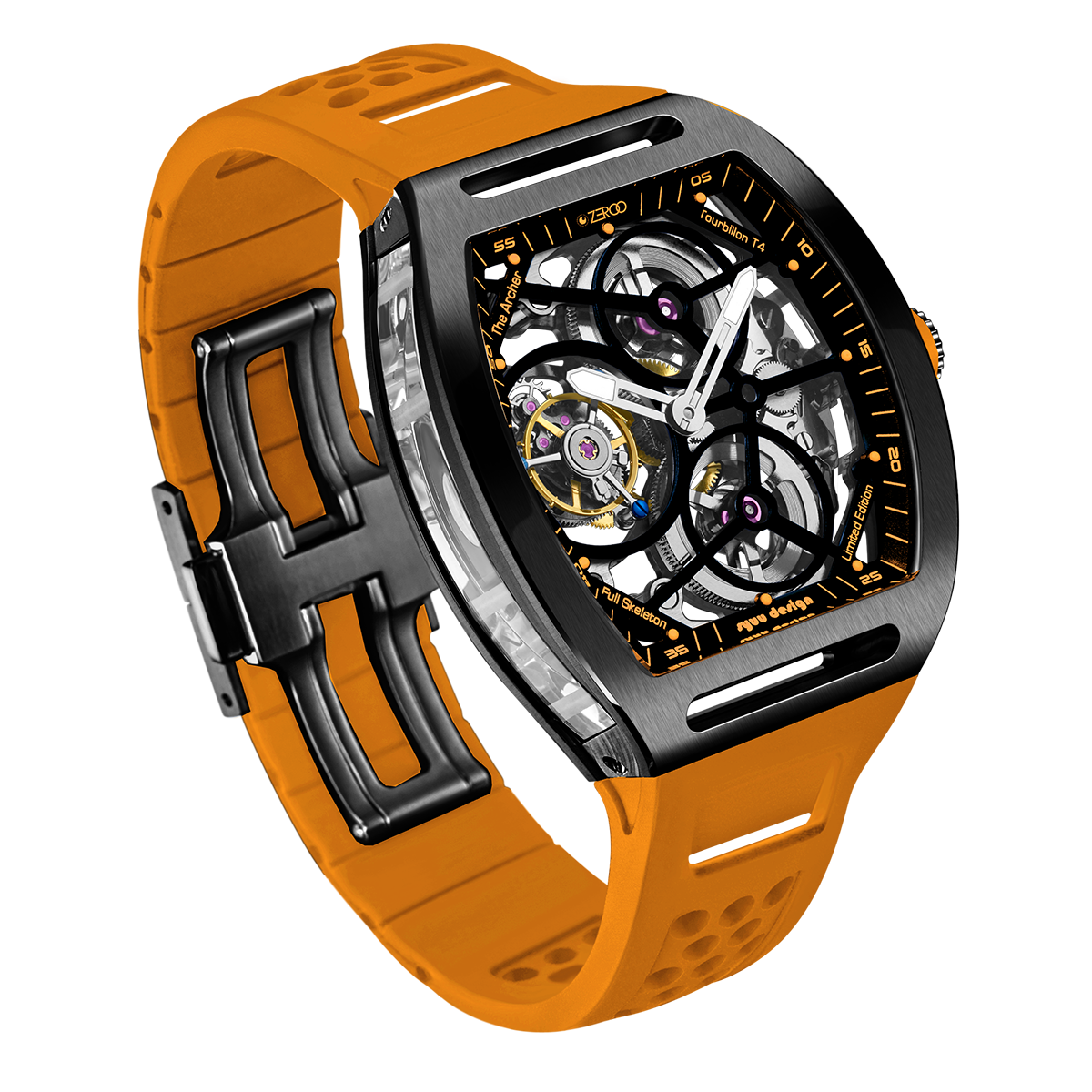 ZEROO T4 THE ARCHER
FULL SKELETON TOURBILLONMANUAL TOURBILLON WATCH FOR GENTS - ZT004BOR