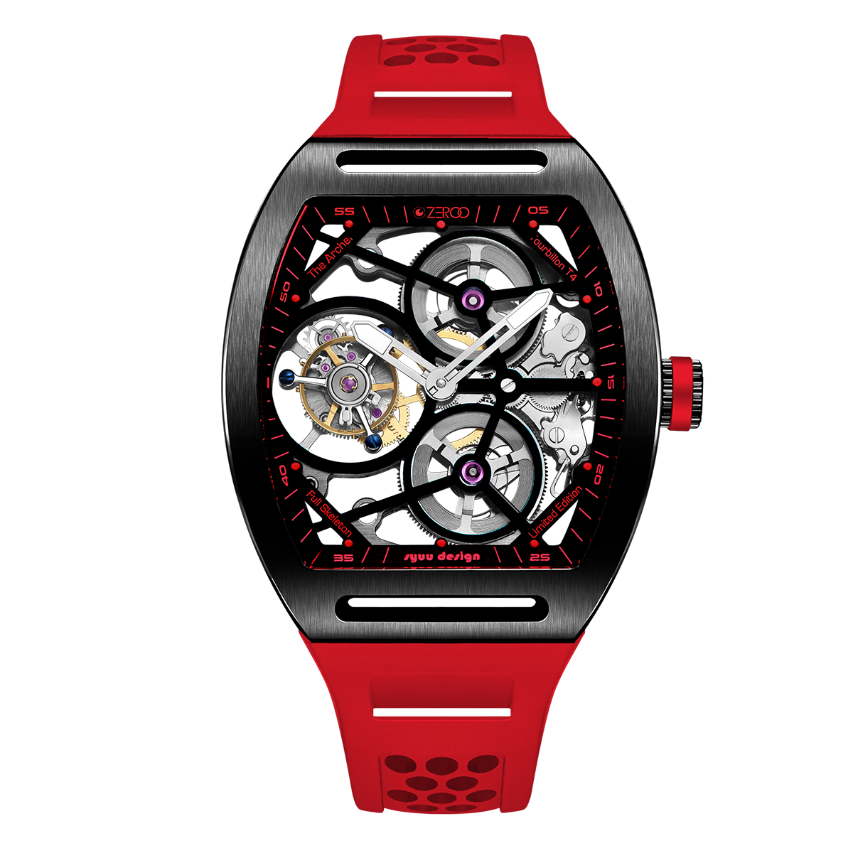 ZEROO T4 THE ARCHER FULL SKELETON TOURBILLONMANUAL TOURBILLON WATCH FOR GENTS - ZT004BRD
