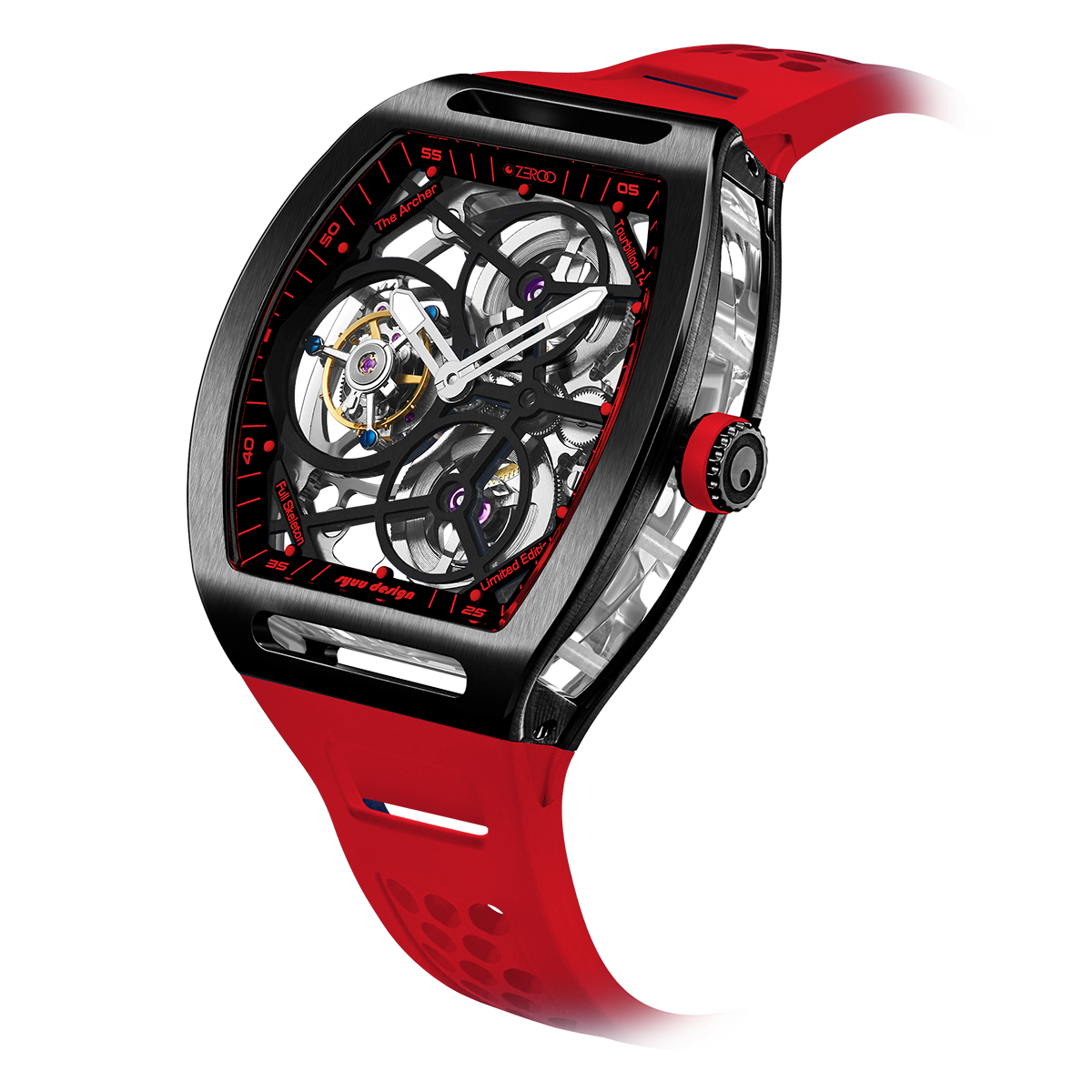 ZEROO T4 THE ARCHER FULL SKELETON TOURBILLONMANUAL TOURBILLON WATCH FOR GENTS - ZT004BRD