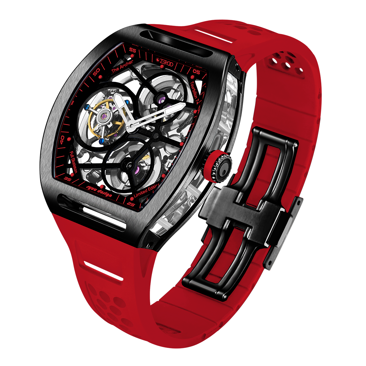 ZEROO T4 THE ARCHER FULL SKELETON TOURBILLONMANUAL TOURBILLON WATCH FOR GENTS - ZT004BRD