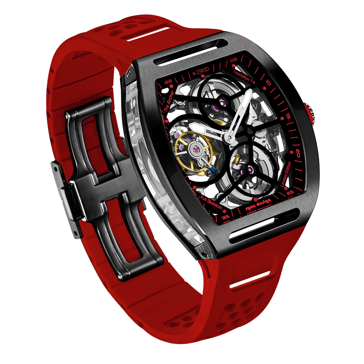 ZEROO T4 THE ARCHER FULL SKELETON TOURBILLONMANUAL TOURBILLON WATCH FOR GENTS - ZT004BRD