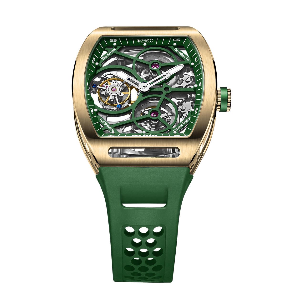 ZEROO T4 THE ARCHER
FULL SKELETON TOURBILLONMANUAL TOURBILLON WATCH FOR GENTS - ZT004GGR