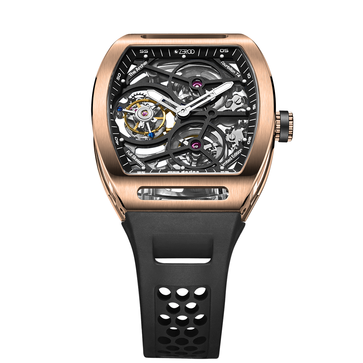 ZEROO T4 THE ARCHER
FULL SKELETON TOURBILLONMANUAL TOURBILLON WATCH FOR GENTS - ZT004RBK