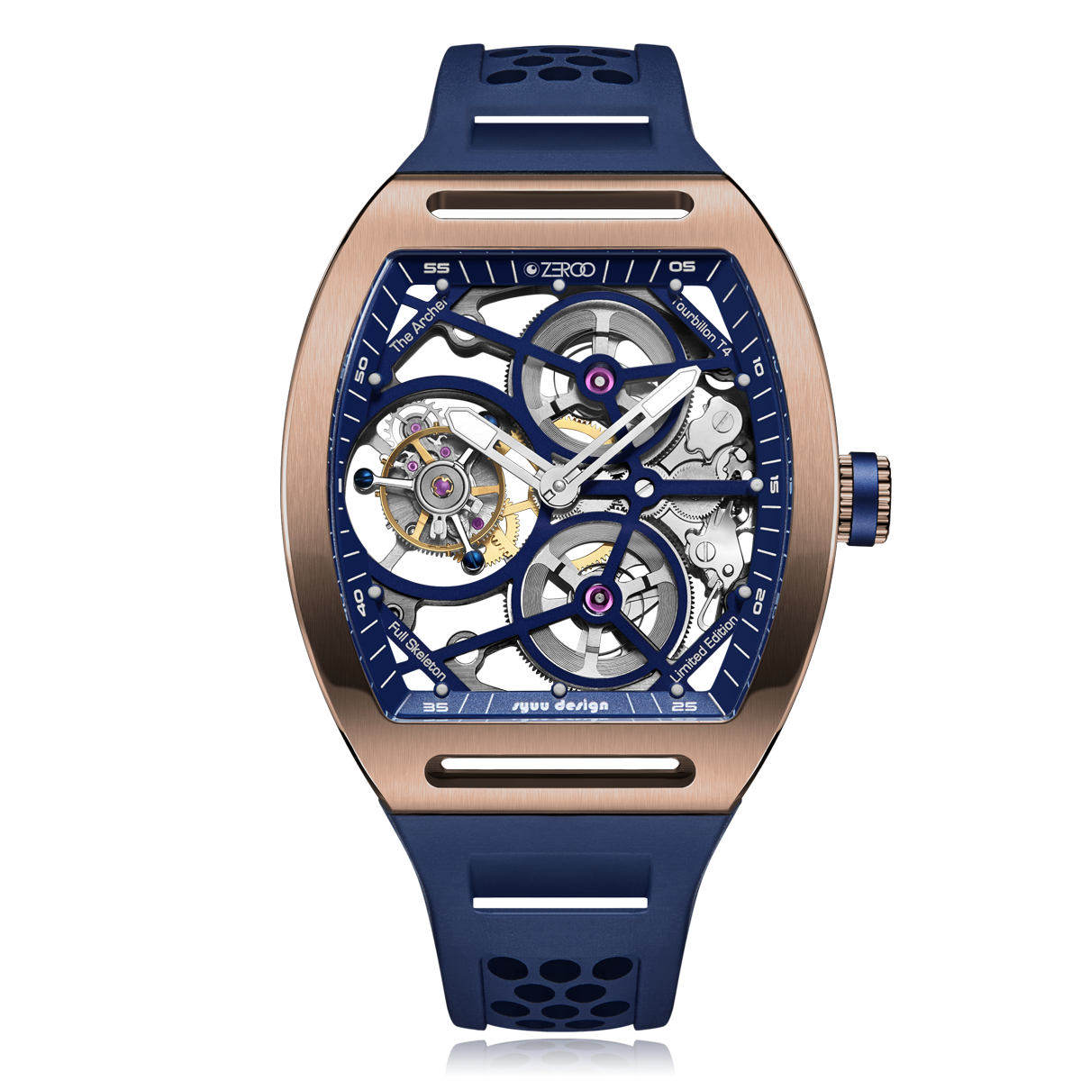ZEROO T4 THE ARCHER FULL SKELETON TOURBILLONMANUAL TOURBILLON WATCH FOR GENTS - ZT004RBL