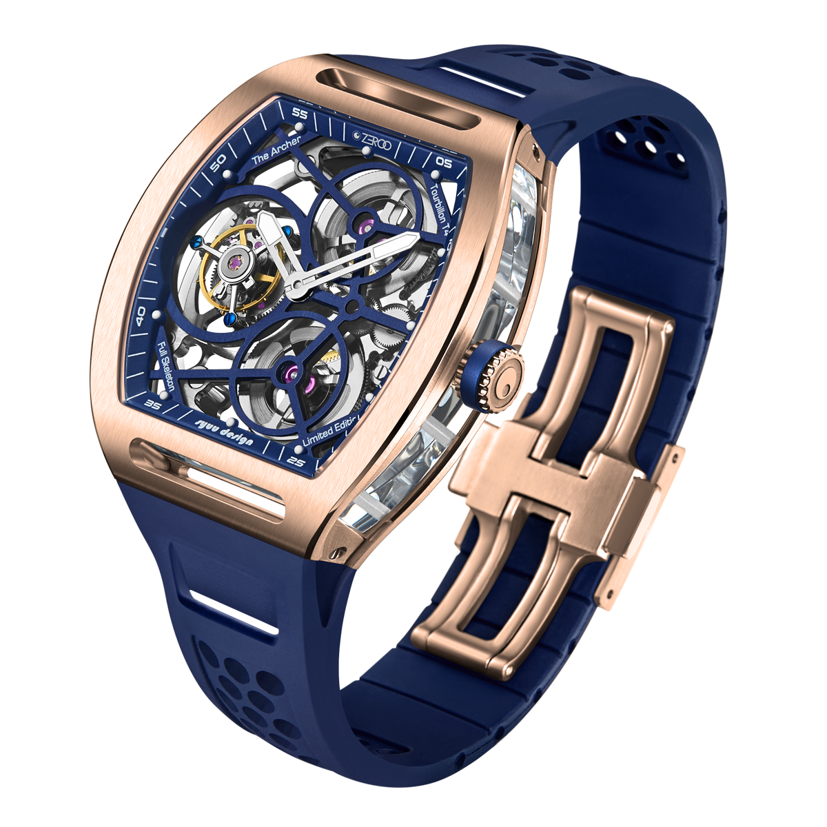 ZEROO T4 THE ARCHER FULL SKELETON TOURBILLONMANUAL TOURBILLON WATCH FOR GENTS - ZT004RBL