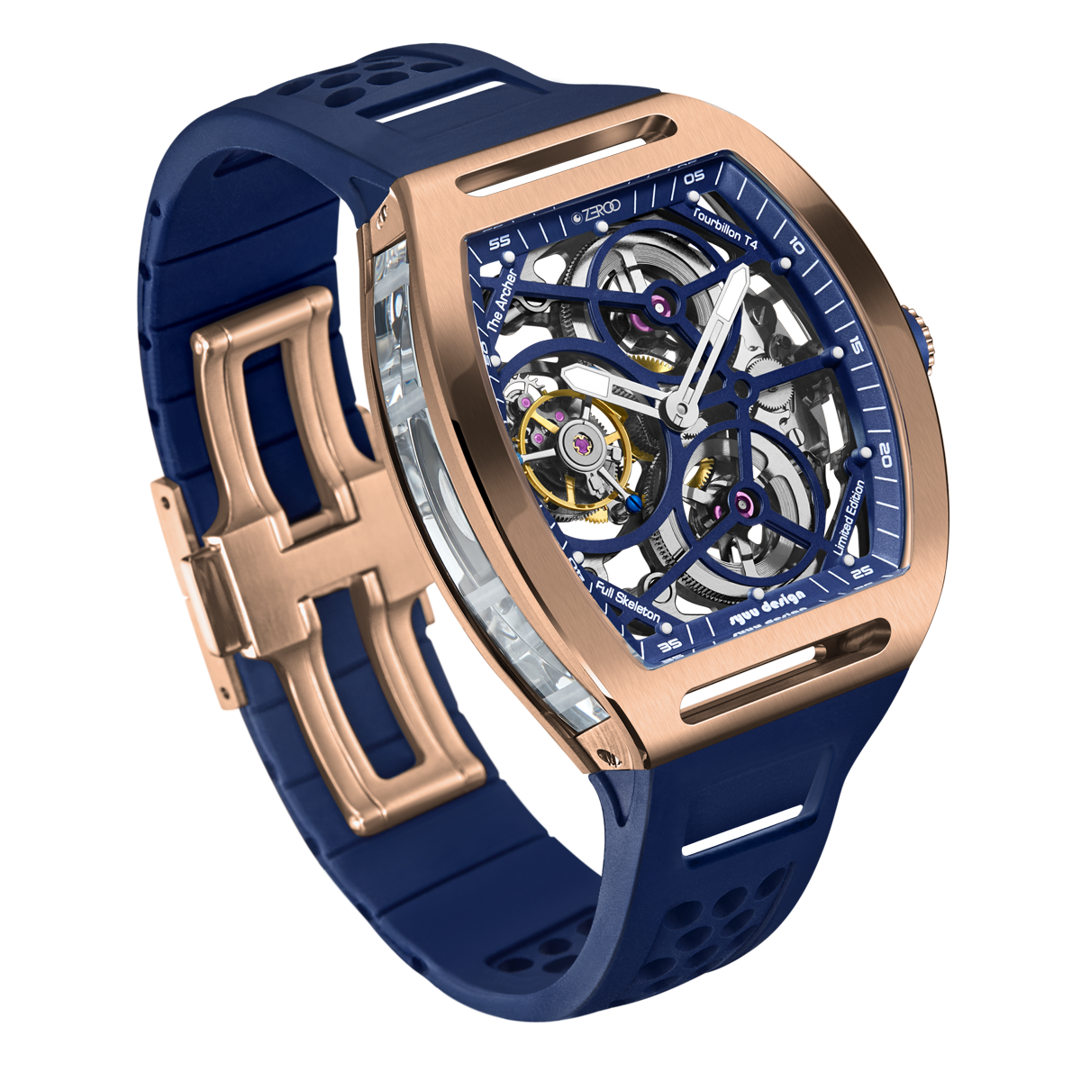 ZEROO T4 THE ARCHER FULL SKELETON TOURBILLONMANUAL TOURBILLON WATCH FOR GENTS - ZT004RBL