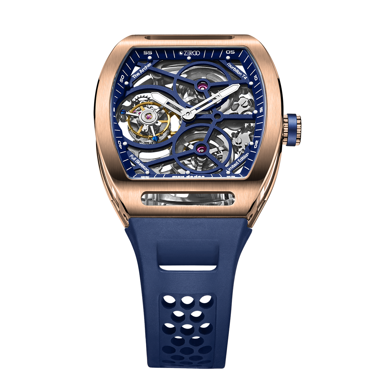 ZEROO T4 THE ARCHER FULL SKELETON TOURBILLONMANUAL TOURBILLON WATCH FOR GENTS - ZT004RBL