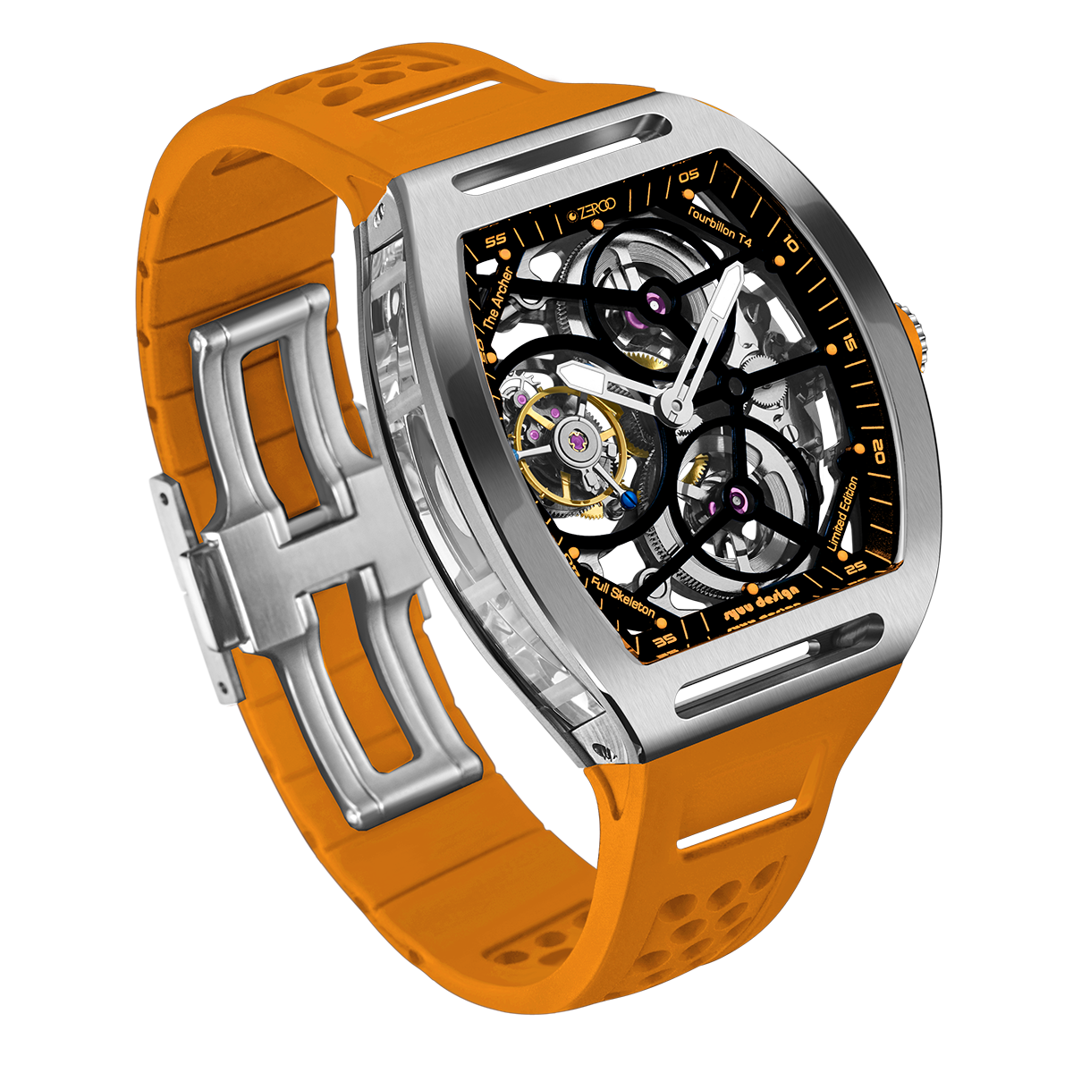 ZEROO T4 THE ARCHER
FULL SKELETON TOURBILLONMANUAL TOURBILLON WATCH FOR GENTS - ZT004SOR