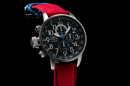 Invicta Cloth Analogue Black Dial Mens Watch-12070, Band Color:Red