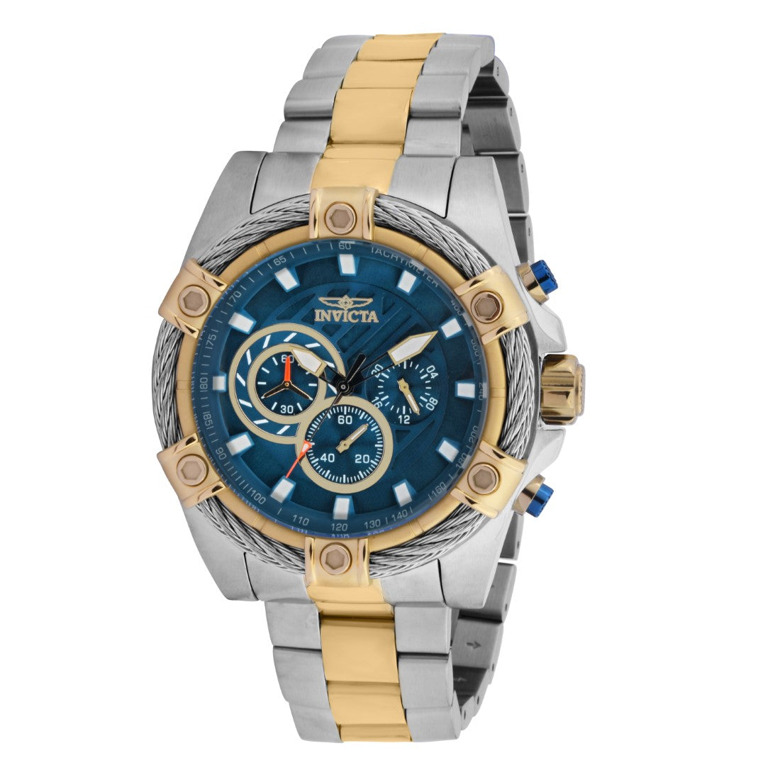 Invicta Stainless Steel Bolt Chronograph Blue Dial Analog Watch For Men - 25522, Silver Band