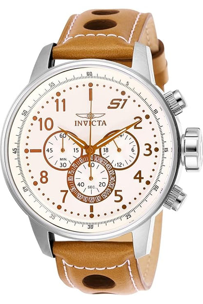 Invicta Leather Analog Ivory Dial Mens Watch-S1 Rally, Band Color:Brown
